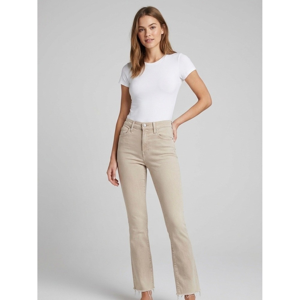 MOTHER The Insider Ankle Fray Jeans Chalk Oxford Tan High Rise Bootcut 25